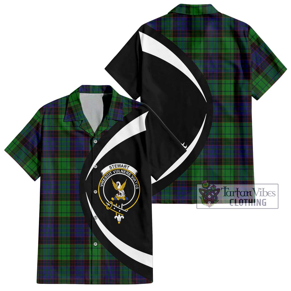 Stewart Old Modern Tartan Short Sleeve Button Up with Family Crest Circle Style Kid - Tartan Vibes Clothing