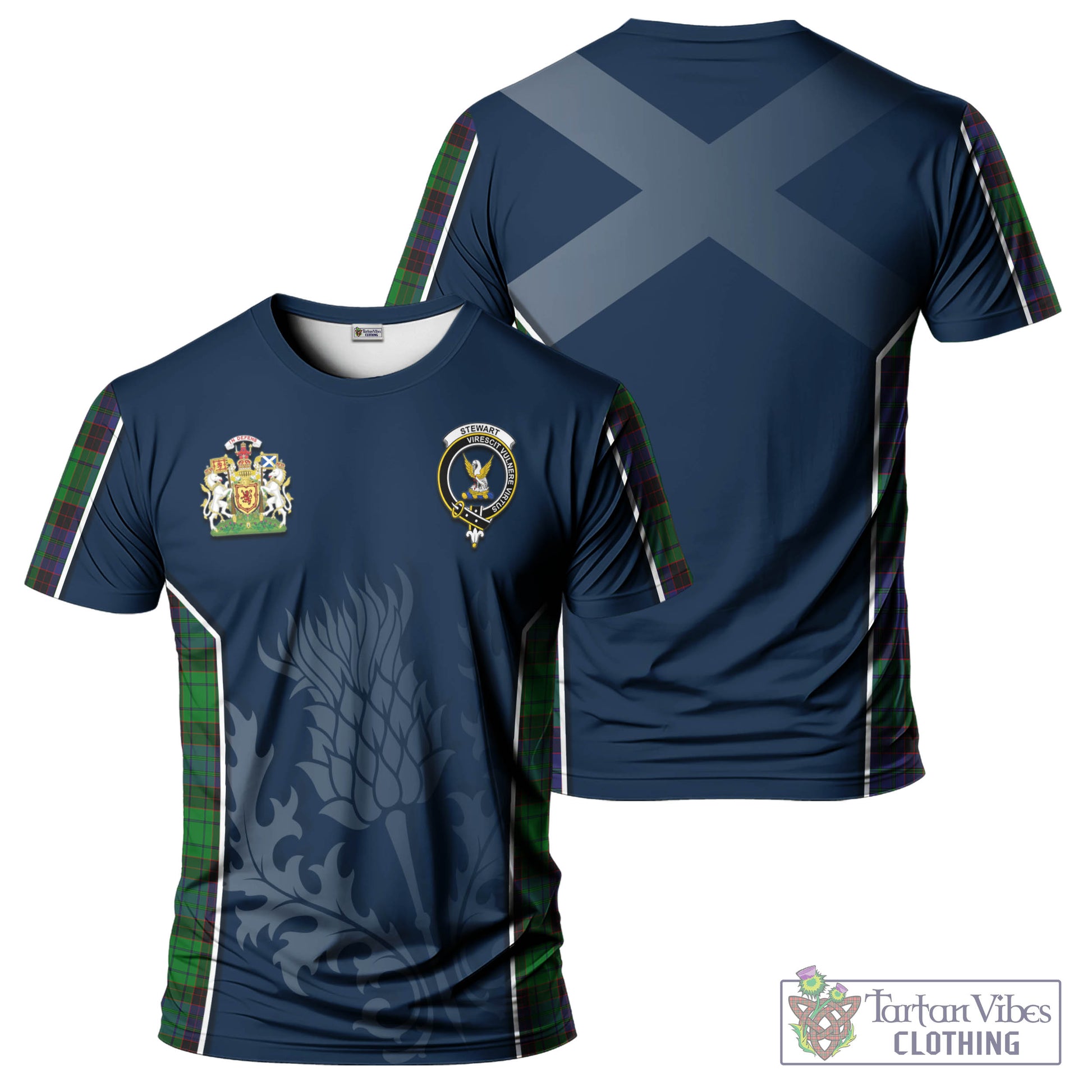 Tartan Vibes Clothing Stewart Old Modern Tartan T-Shirt with Family Crest and Scottish Thistle Vibes Sport Style