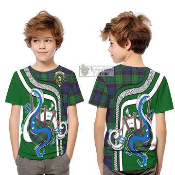 Stewart Old Modern Tartan Kid T-Shirt with Epic Bagpipe Style