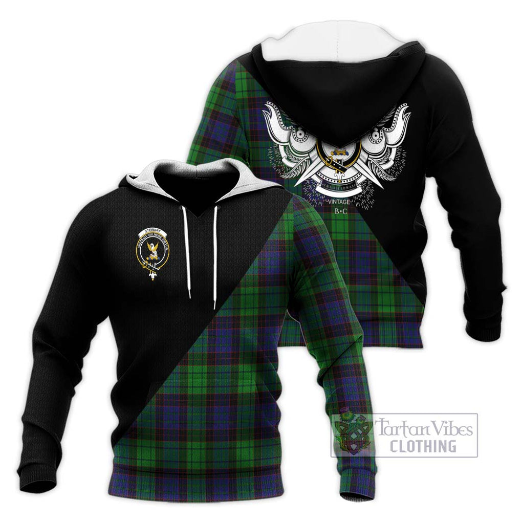 Stewart Old Modern Tartan Knitted Hoodie with Family Crest and Military Logo Style Unisex Knitted Pullover Hoodie - Tartanvibesclothing Shop