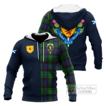 Stewart Old Modern Tartan Knitted Hoodie Alba with Scottish Lion Royal Arm Half Style