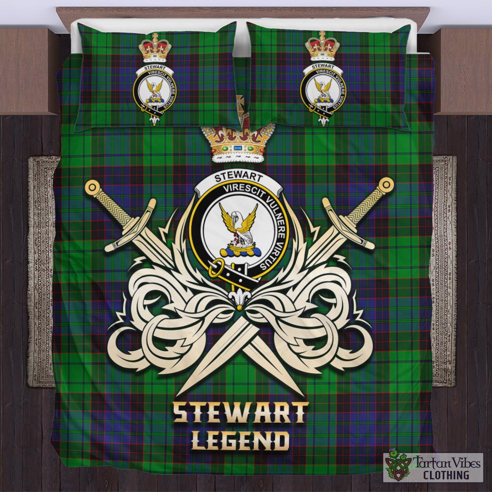 Tartan Vibes Clothing Stewart Old Modern Tartan Bedding Set with Clan Crest and the Golden Sword of Courageous Legacy