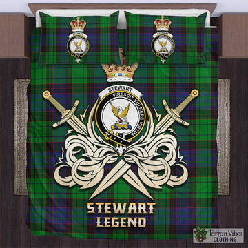 Stewart Old Modern Tartan Bedding Set with Clan Crest and the Golden Sword of Courageous Legacy