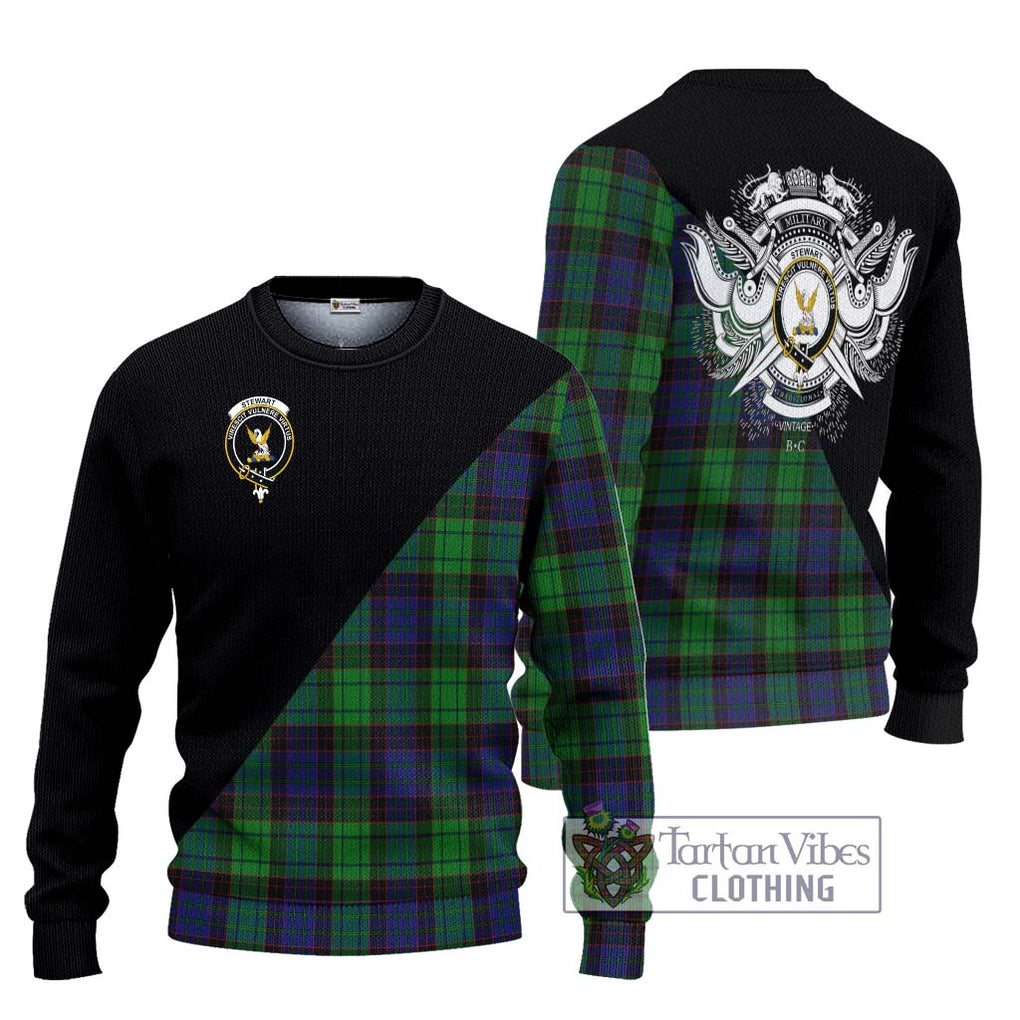 Stewart Old Modern Tartan Knitted Sweater with Family Crest and Military Logo Style Unisex - Tartanvibesclothing Shop