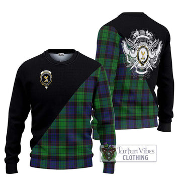 Stewart Old Modern Tartan Ugly Sweater with Family Crest and Military Logo Style