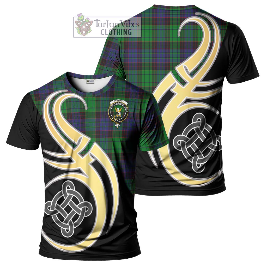 Tartan Vibes Clothing Stewart Old Modern Tartan T-Shirt with Family Crest and Celtic Symbol Style