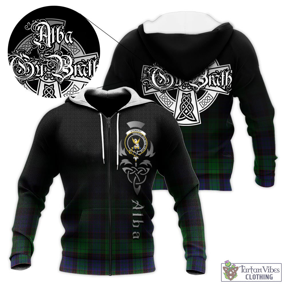 Tartan Vibes Clothing Stewart Old Modern Tartan Knitted Hoodie Featuring Alba Gu Brath Family Crest Celtic Inspired