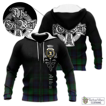 Stewart Old Modern Tartan Knitted Hoodie Featuring Alba Gu Brath Family Crest Celtic Inspired