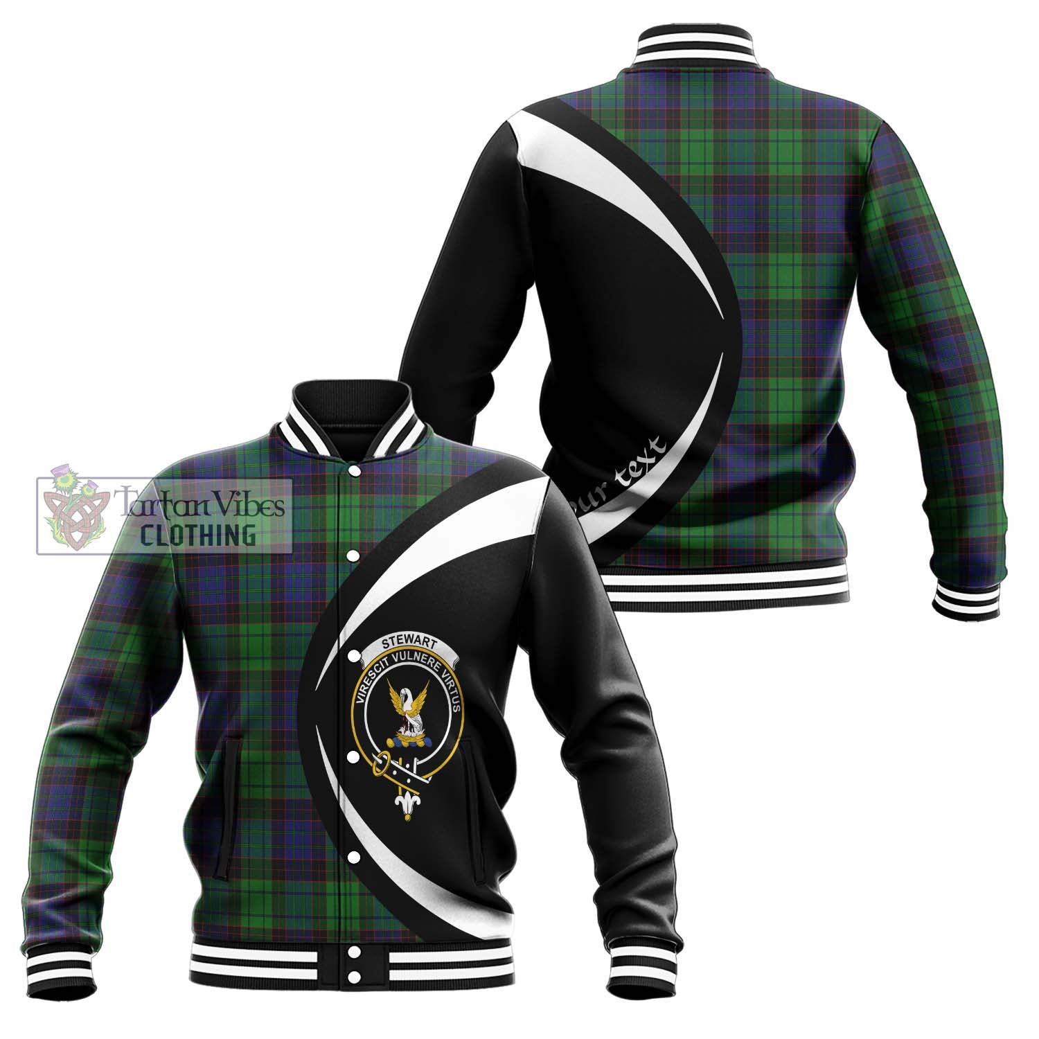 Stewart Old Modern Tartan Baseball Jacket with Family Crest Circle Style Unisex - Tartan Vibes Clothing