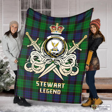 Stewart Old Modern Tartan Blanket with Clan Crest and the Golden Sword of Courageous Legacy