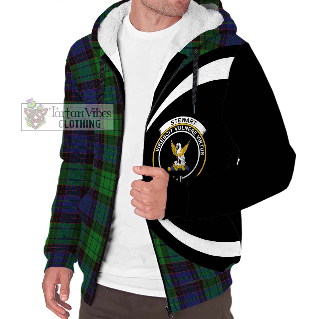 Stewart Old Modern Tartan Sherpa Hoodie with Family Crest Circle Style Unisex S - Tartan Vibes Clothing