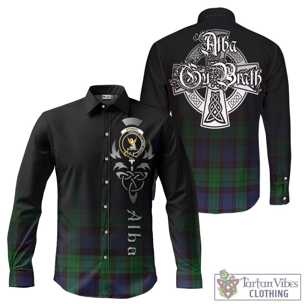 Tartan Vibes Clothing Stewart Old Modern Tartan Long Sleeve Button Up Featuring Alba Gu Brath Family Crest Celtic Inspired