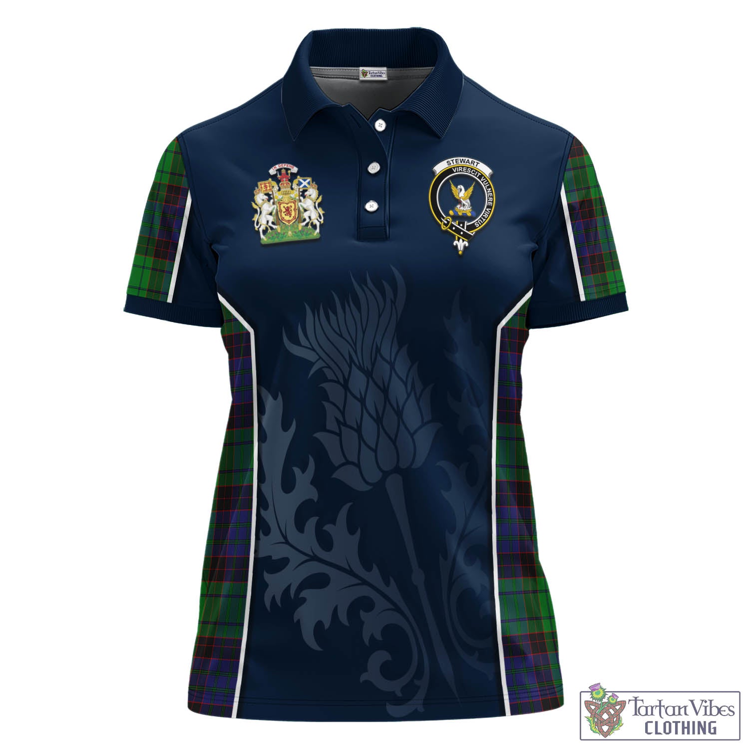 Tartan Vibes Clothing Stewart Old Modern Tartan Women's Polo Shirt with Family Crest and Scottish Thistle Vibes Sport Style