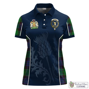 Stewart Old Modern Tartan Women's Polo Shirt with Family Crest and Scottish Thistle Vibes Sport Style