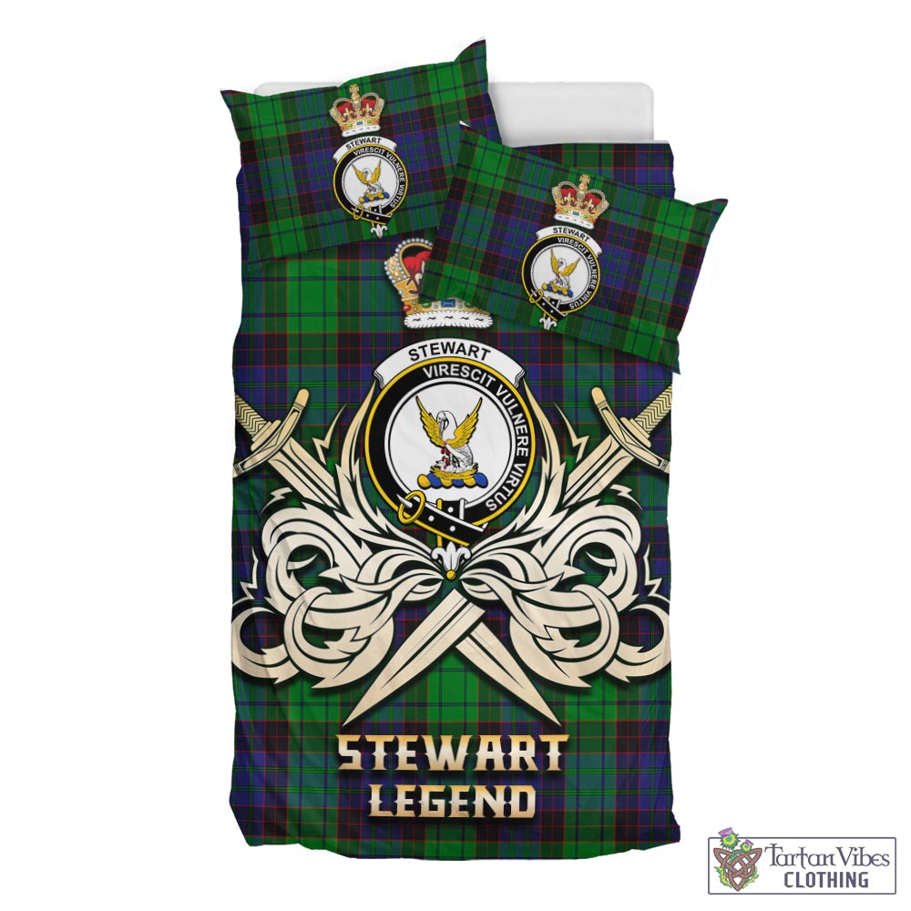 Tartan Vibes Clothing Stewart Old Modern Tartan Bedding Set with Clan Crest and the Golden Sword of Courageous Legacy