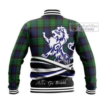 Stewart Old Modern Tartan Baseball Jacket with Alba Gu Brath Regal Lion Emblem