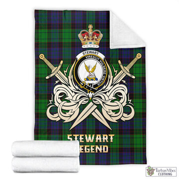 Stewart Old Modern Tartan Blanket with Clan Crest and the Golden Sword of Courageous Legacy