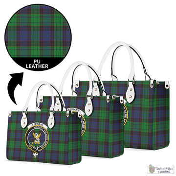 Stewart Old Modern Tartan Luxury Leather Handbags with Family Crest