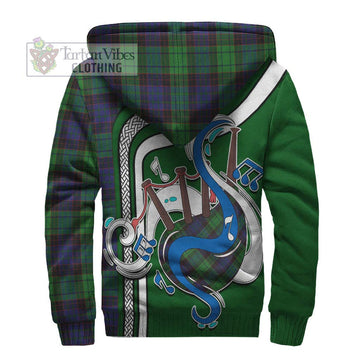 Stewart Old Modern Tartan Sherpa Hoodie with Epic Bagpipe Style