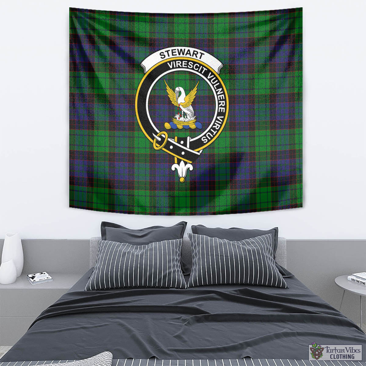 Tartan Vibes Clothing Stewart Old Modern Tartan Tapestry Wall Hanging and Home Decor for Room with Family Crest