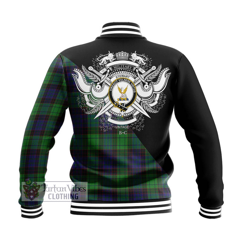 Stewart Old Modern Tartan Baseball Jacket with Family Crest and Military Logo Style - Tartanvibesclothing Shop