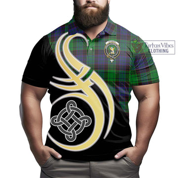 Stewart Old Modern Tartan Polo Shirt with Family Crest and Celtic Symbol Style