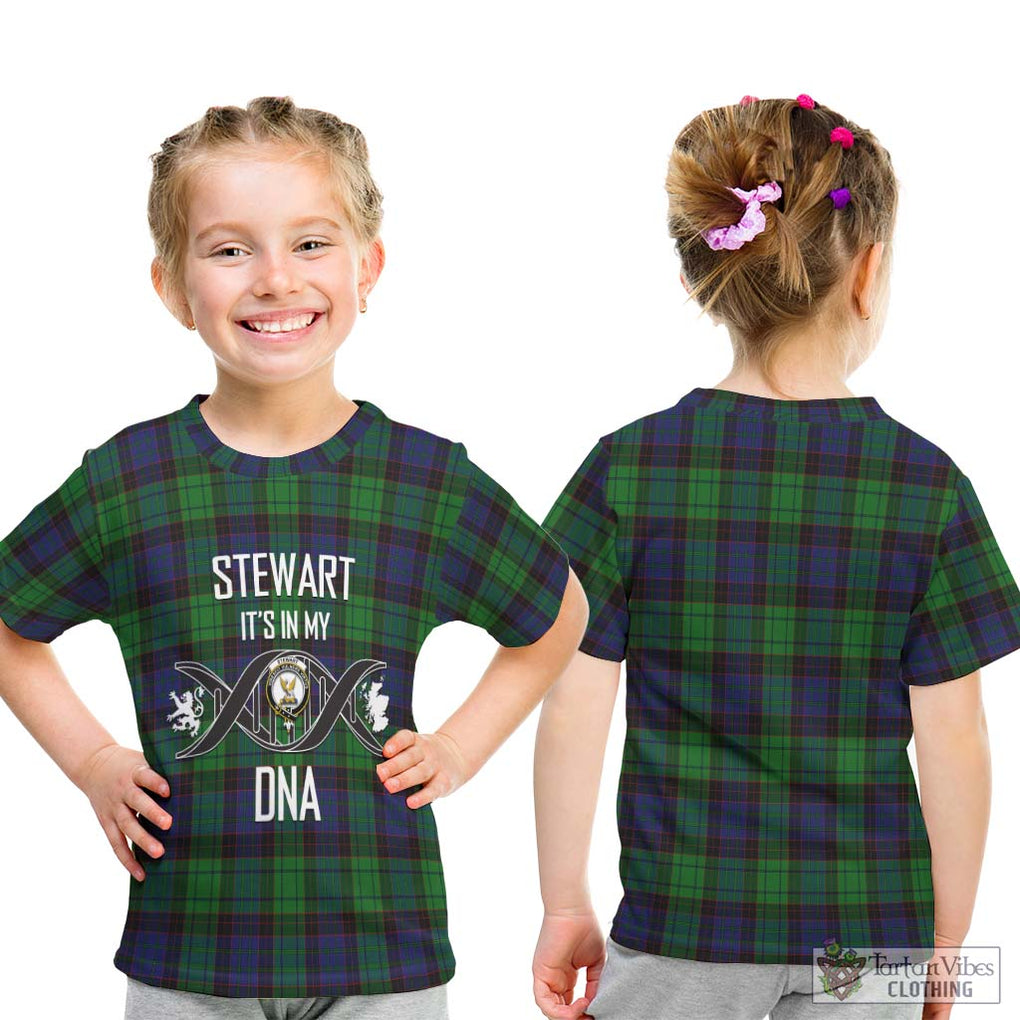 Stewart Old Modern Tartan Kid T-Shirt with Family Crest DNA In Me Style - Tartanvibesclothing Shop