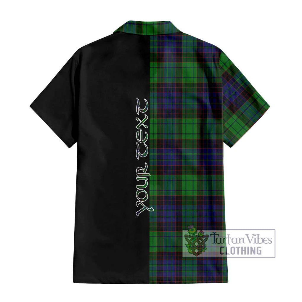 Stewart Old Modern Tartan Short Sleeve Button Shirt with Family Crest and Half Of Me Style - Tartanvibesclothing Shop