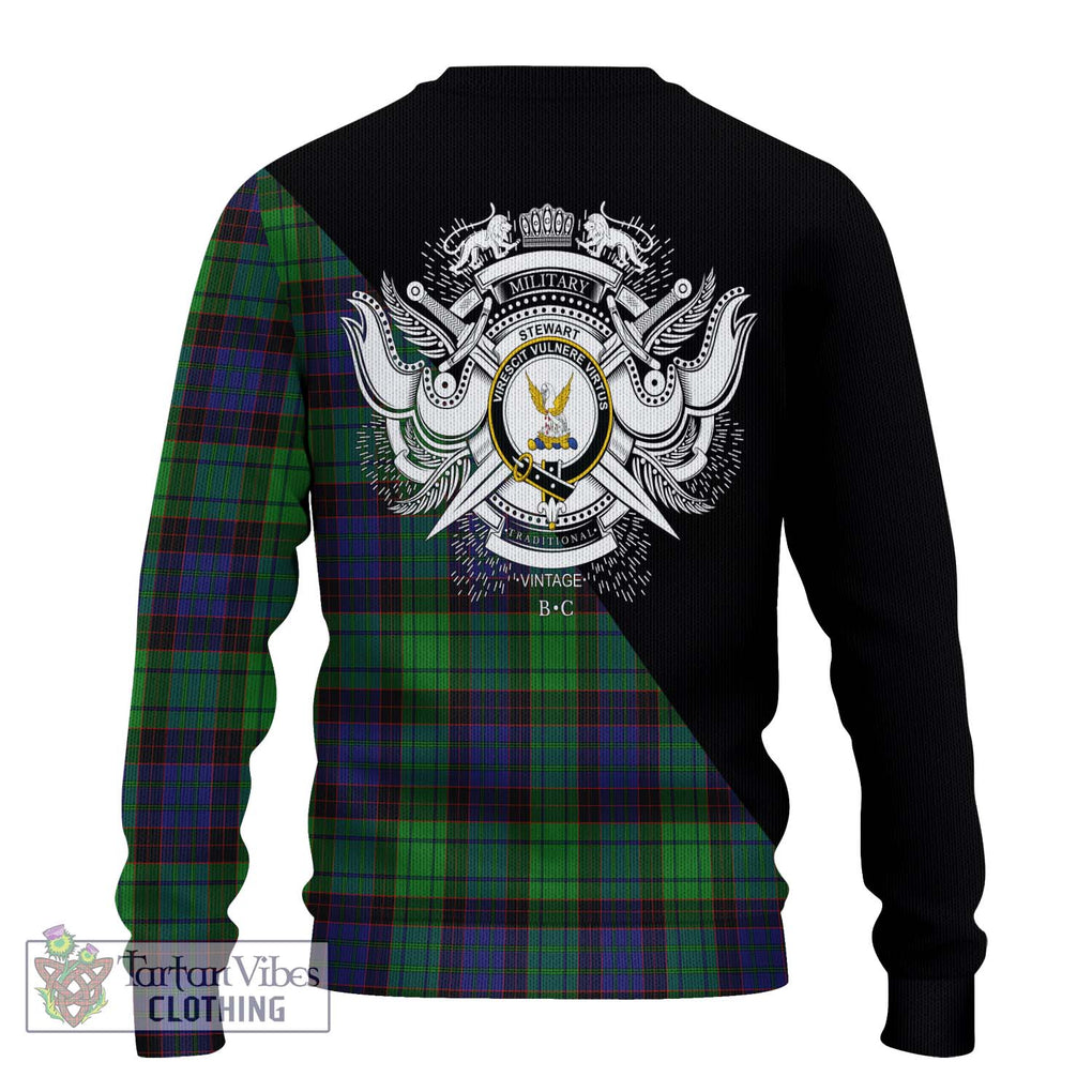 Stewart Old Modern Tartan Knitted Sweater with Family Crest and Military Logo Style - Tartanvibesclothing Shop