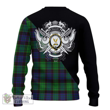 Stewart Old Modern Tartan Ugly Sweater with Family Crest and Military Logo Style