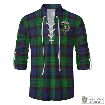 Stewart Old Modern Tartan Men's Scottish Traditional Jacobite Ghillie Kilt Shirt with Family Crest