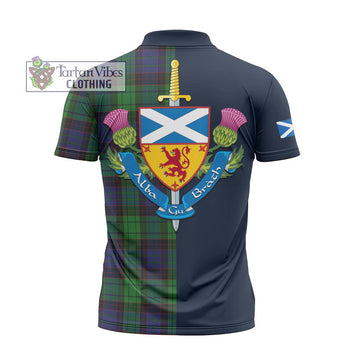 Stewart Old Modern Tartan Zipper Polo Shirt Alba with Scottish Lion Royal Arm Half Style