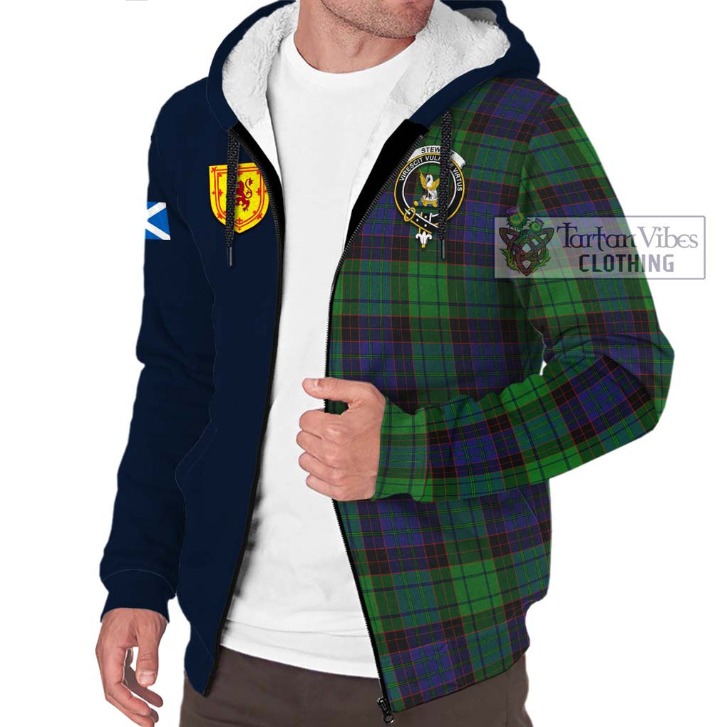 Tartan Vibes Clothing Stewart Old Modern Tartan Sherpa Hoodie with Scottish Lion Royal Arm Half Style