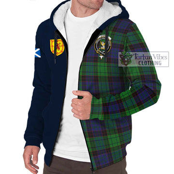 Stewart Old Modern Tartan Sherpa Hoodie Alba with Scottish Lion Royal Arm Half Style