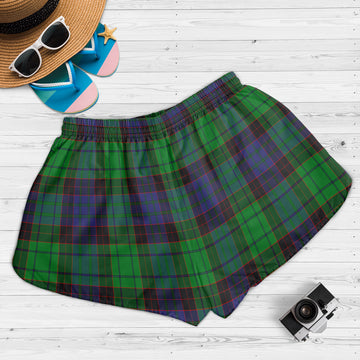 Stewart Old Modern Tartan Womens Shorts with Family Crest