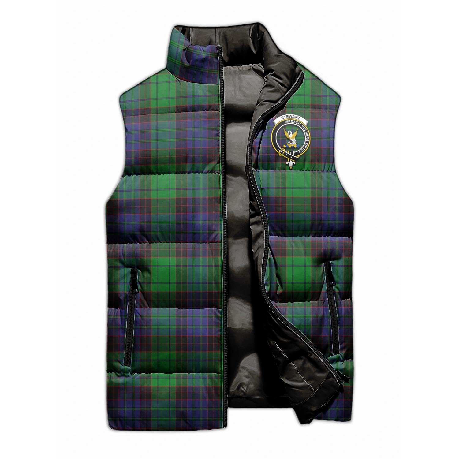 Stewart Old Modern Tartan Sleeveless Puffer Jacket with Family Crest - Tartanvibesclothing