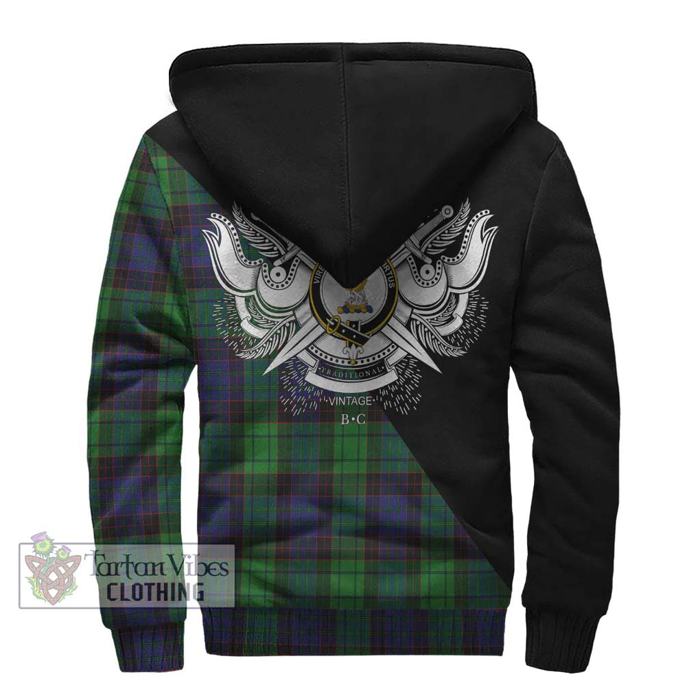 Stewart Old Modern Tartan Sherpa Hoodie with Family Crest and Military Logo Style - Tartanvibesclothing Shop