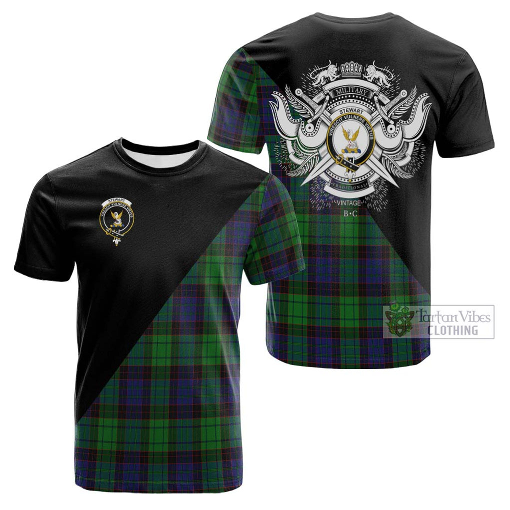 Tartan Vibes Clothing Stewart Old Modern Tartan Cotton T-shirt with Family Crest and Military Logo Style