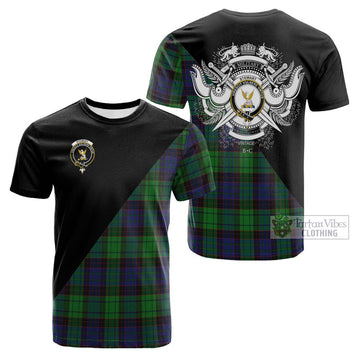 Stewart Old Modern Tartan Cotton T-shirt with Family Crest and Military Logo Style