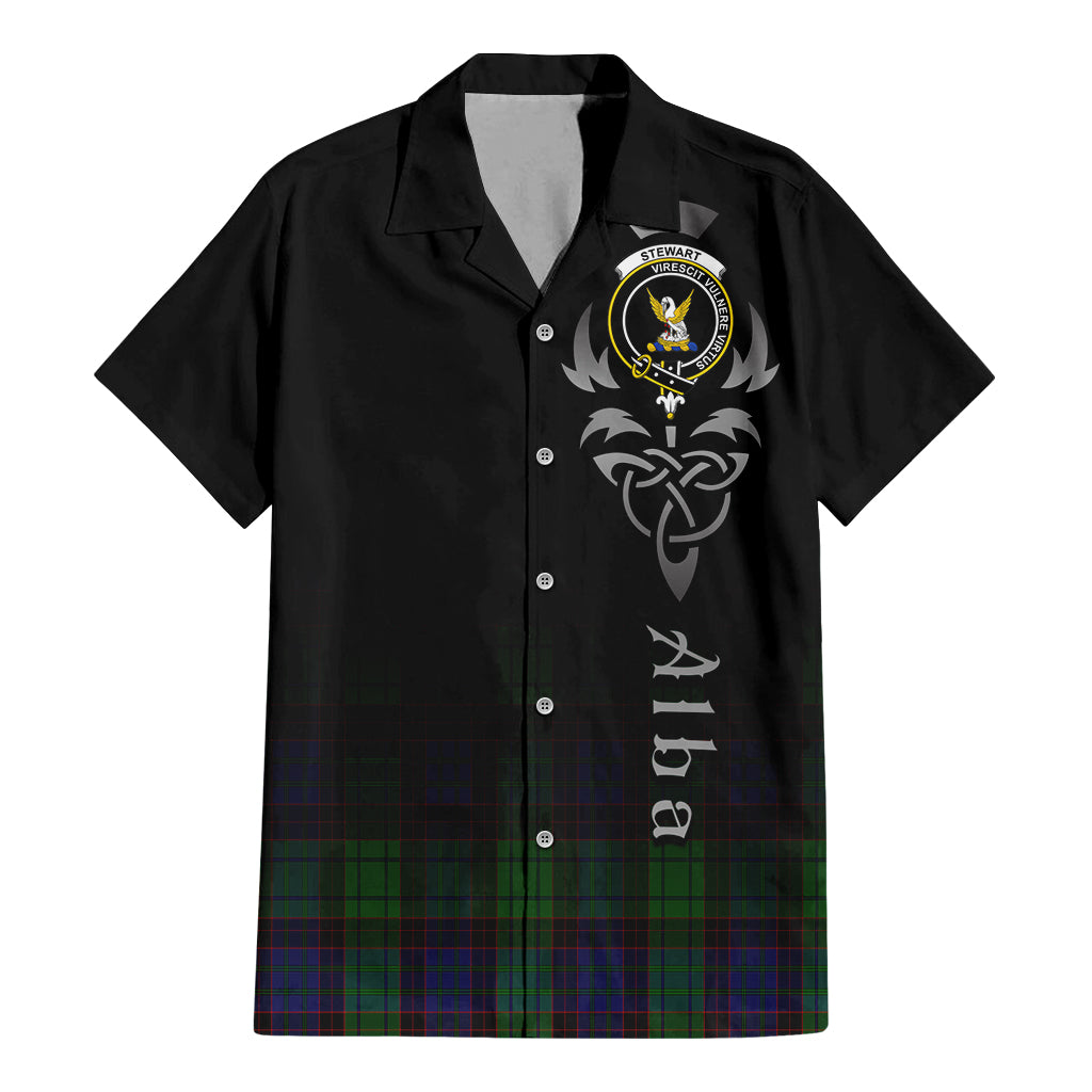 Tartan Vibes Clothing Stewart Old Modern Tartan Short Sleeve Button Up Featuring Alba Gu Brath Family Crest Celtic Inspired