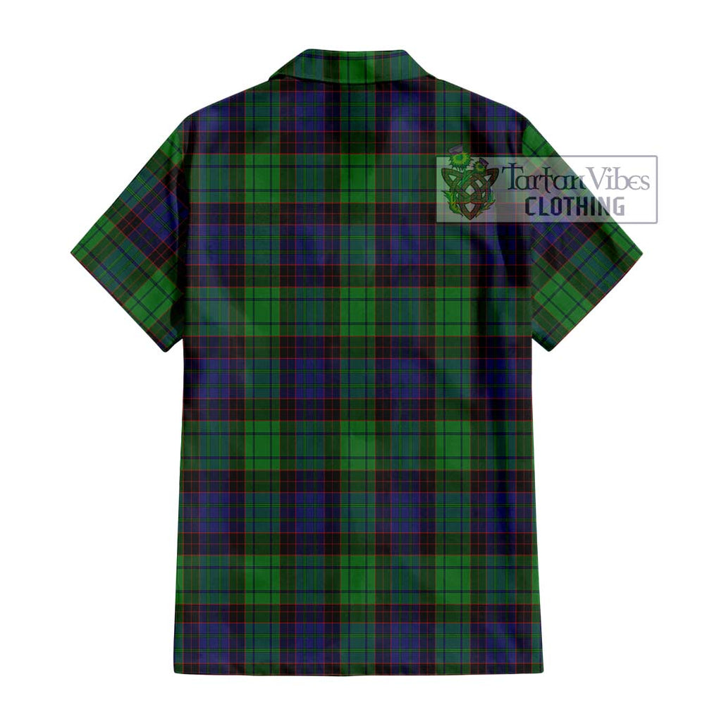 Stewart Old Modern Tartan Short Sleeve Button Shirt with Family Crest DNA In Me Style - Tartanvibesclothing Shop