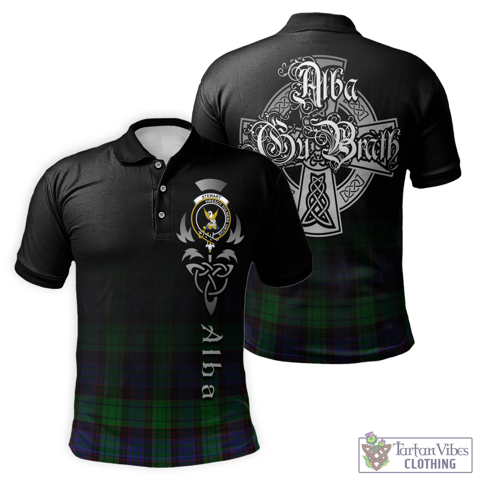 Tartan Vibes Clothing Stewart Old Modern Tartan Polo Shirt Featuring Alba Gu Brath Family Crest Celtic Inspired