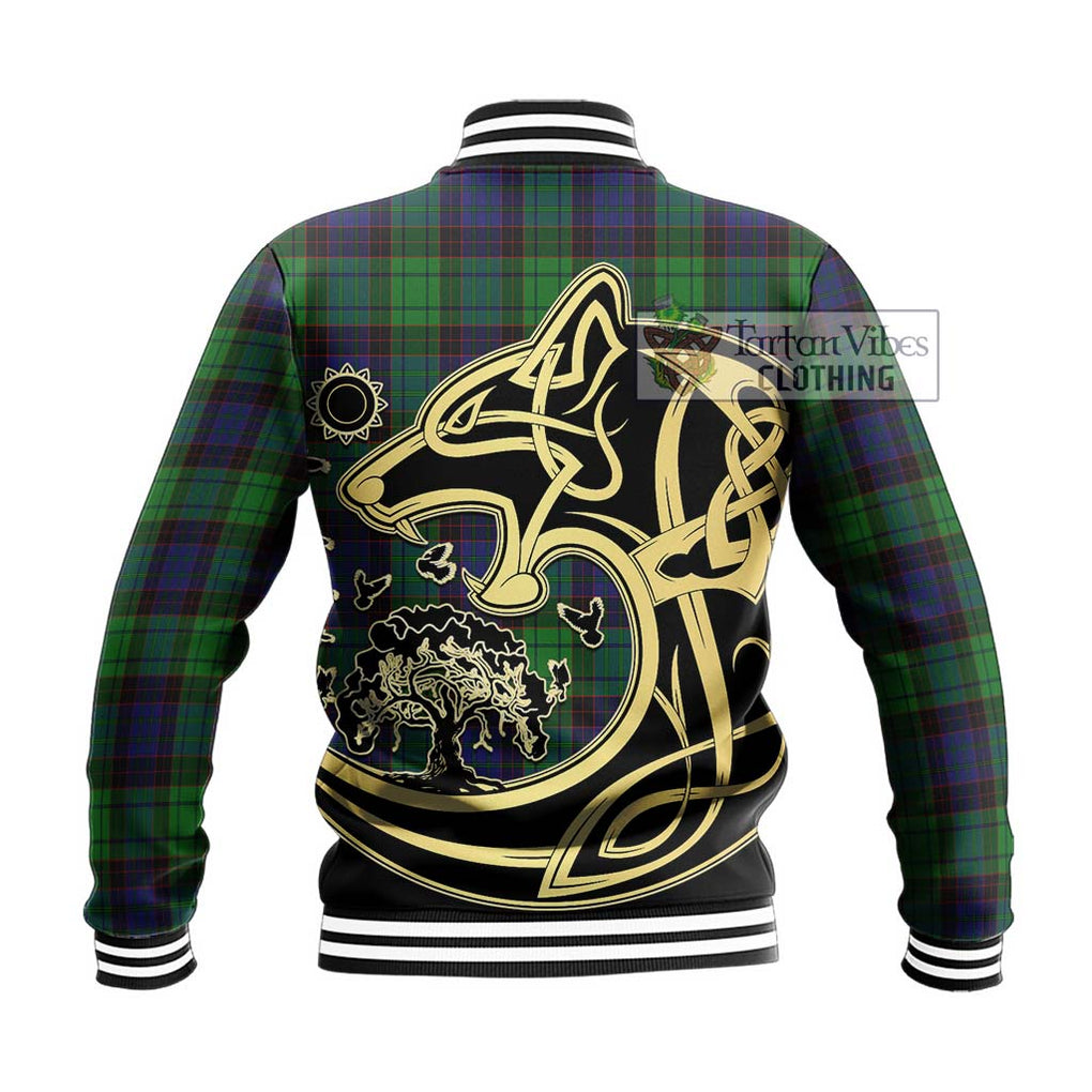 Stewart Old Modern Tartan Baseball Jacket with Family Crest Celtic Wolf Style - Tartan Vibes Clothing