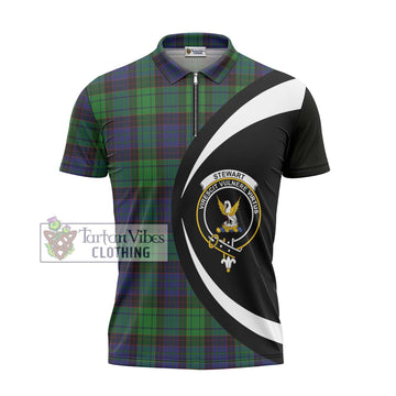 Stewart Old Modern Tartan Zipper Polo Shirt with Family Crest Circle Style