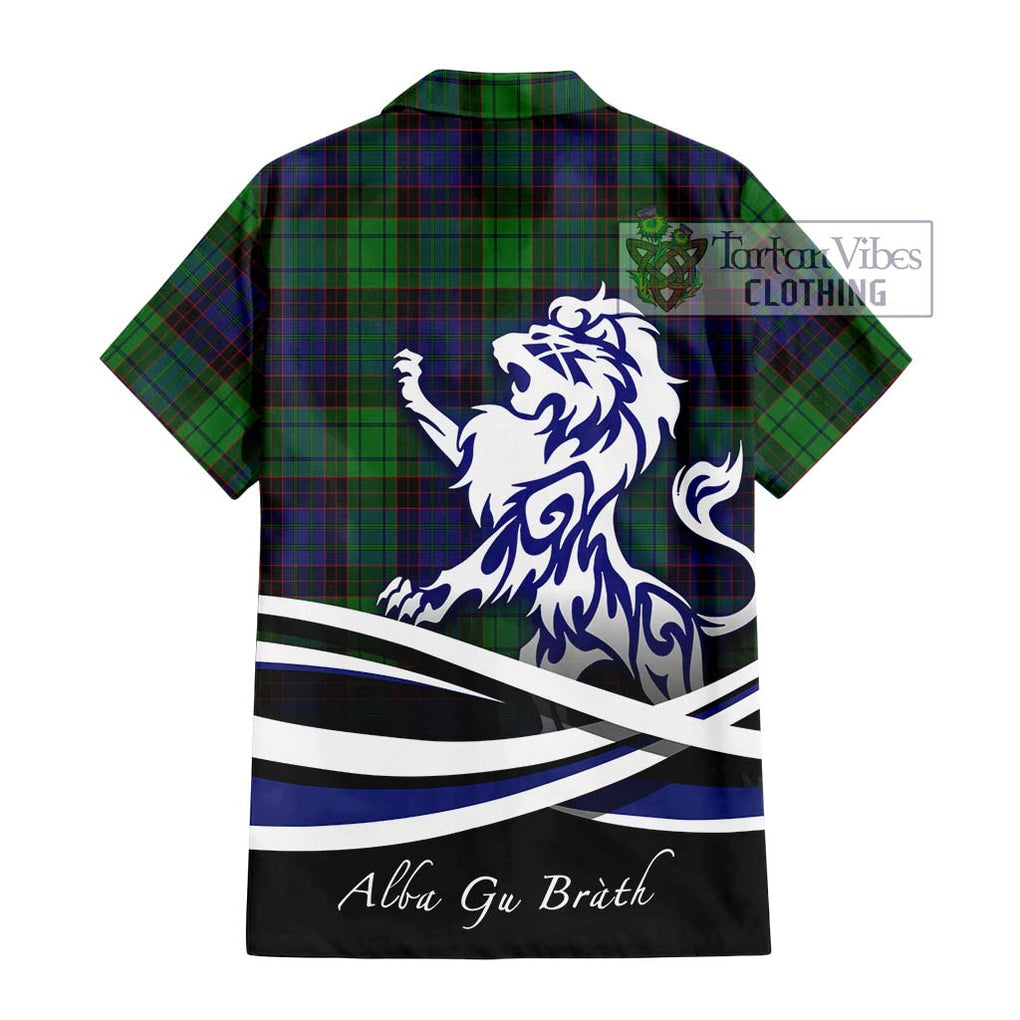 Stewart Old Modern Tartan Short Sleeve Button Shirt with Alba Gu Brath Regal Lion Emblem - Tartanvibesclothing Shop