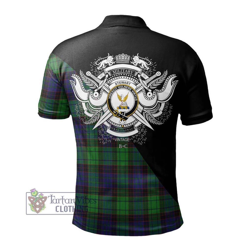 Stewart Old Modern Tartan Polo Shirt with Family Crest and Military Logo Style - Tartanvibesclothing Shop