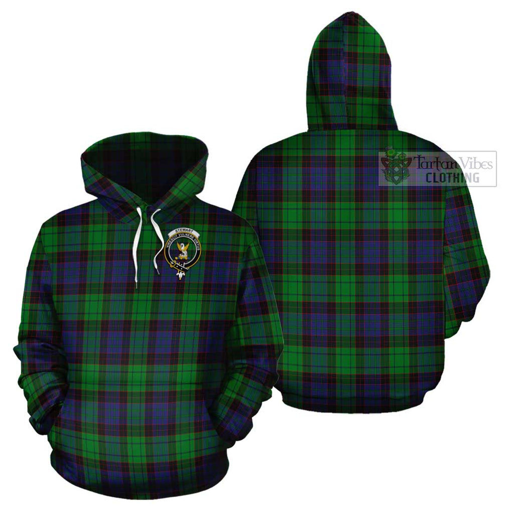 Stewart Old Modern Tartan Cotton Hoodie with Family Crest Pullover Hoodie - Tartan Vibes Clothing