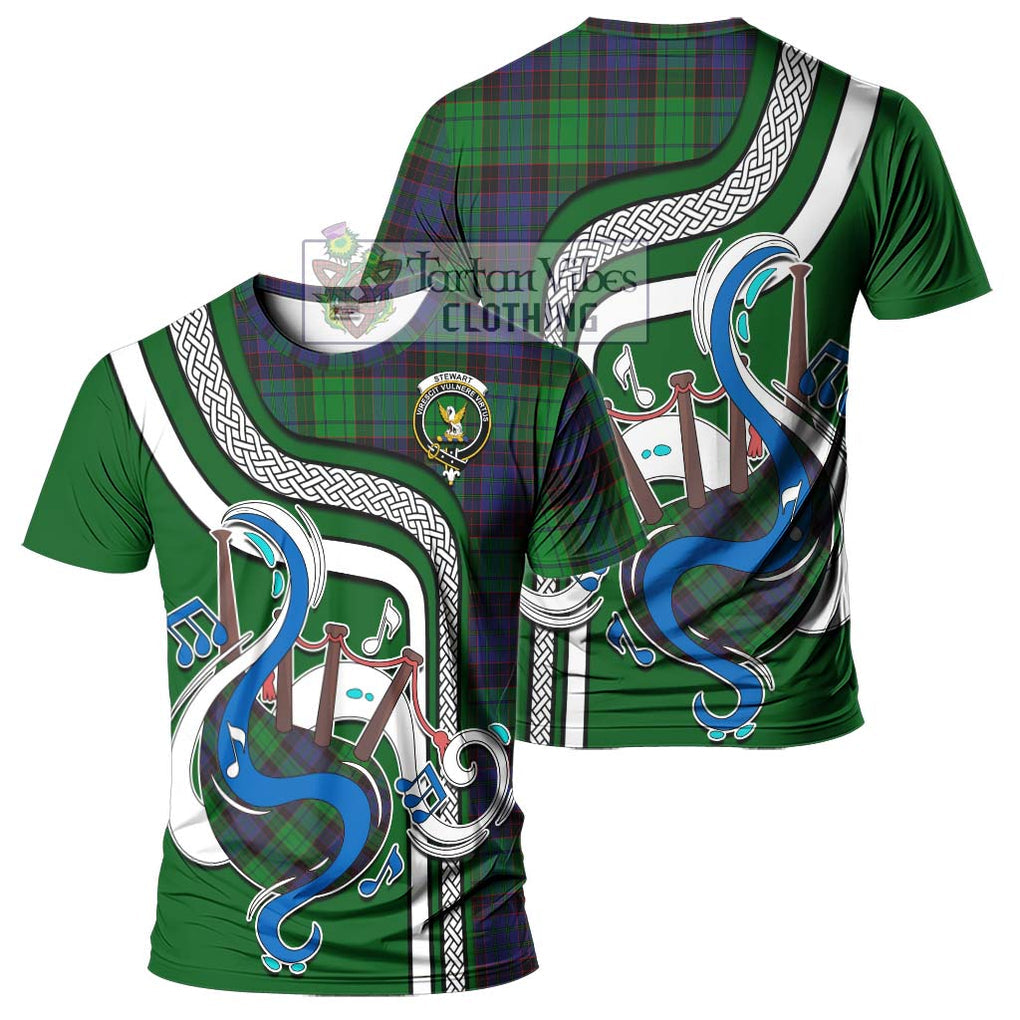 Stewart Old Modern Tartan T-Shirt with Epic Bagpipe Style - Tartanvibesclothing Shop