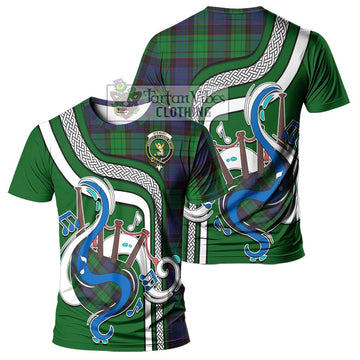 Stewart Old Modern Tartan T-Shirt with Epic Bagpipe Style