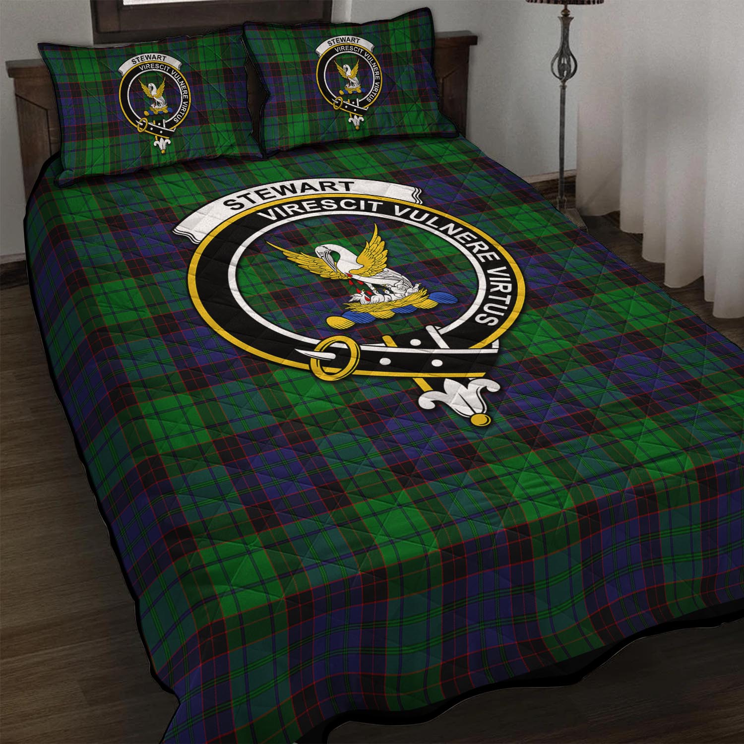 Stewart Old Modern Tartan Quilt Bed Set with Family Crest - Tartan Vibes Clothing